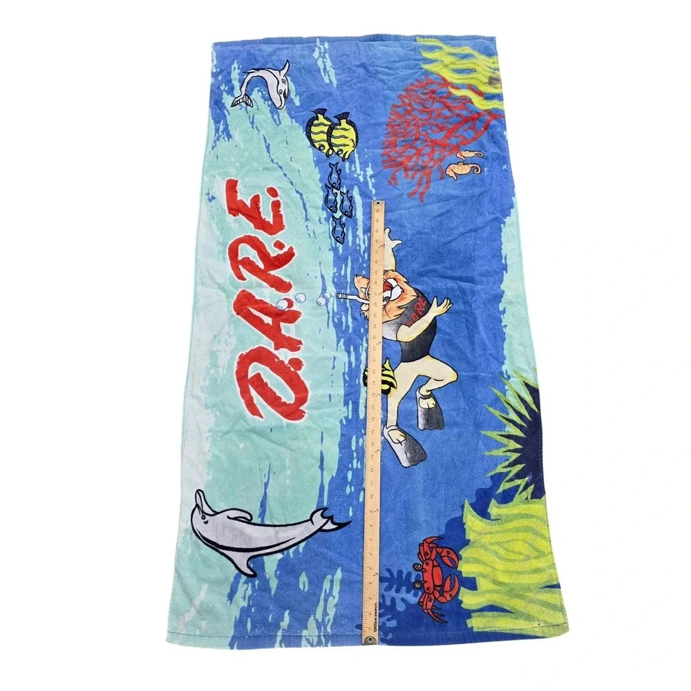 Vintage 90s DARE Lion Beach Towel Underwater Scuba Diver Dolphin Crab Fish Coral
